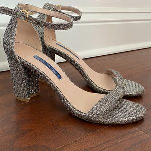 Stuart Weitzman nearly nude block heeled sandals in metallic leather size